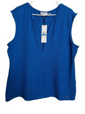 Calvin Klein Waffle Size XL Sleeveless Stretchy NWT Blue Tank Blouse